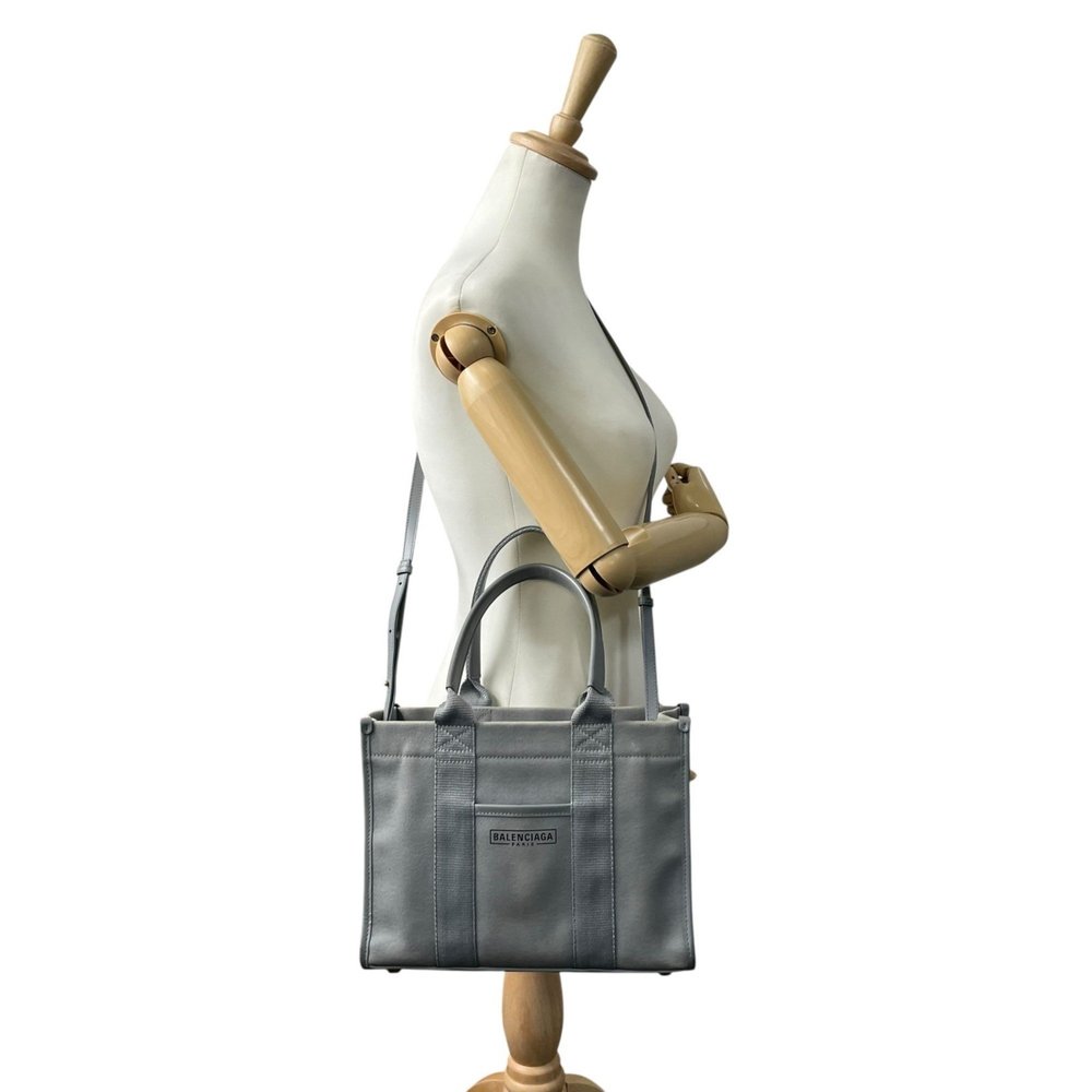BALENCIAGA Hardware Small Tote Bag/Shoulder Bag, Gray Canvas and Leather with... - Picture 5 of 16